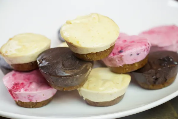 Mini Vegan Freezer Chocolate, Raspberry, and Peanut Butter Cheesecakes