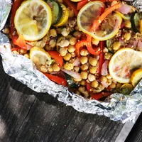 Grilled Greek Chickpea Foil Packets